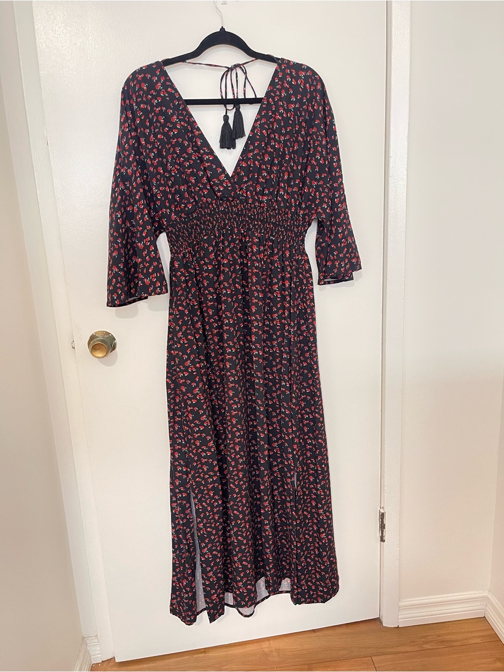 ICON Black Maxi Dress with Red Floral Print